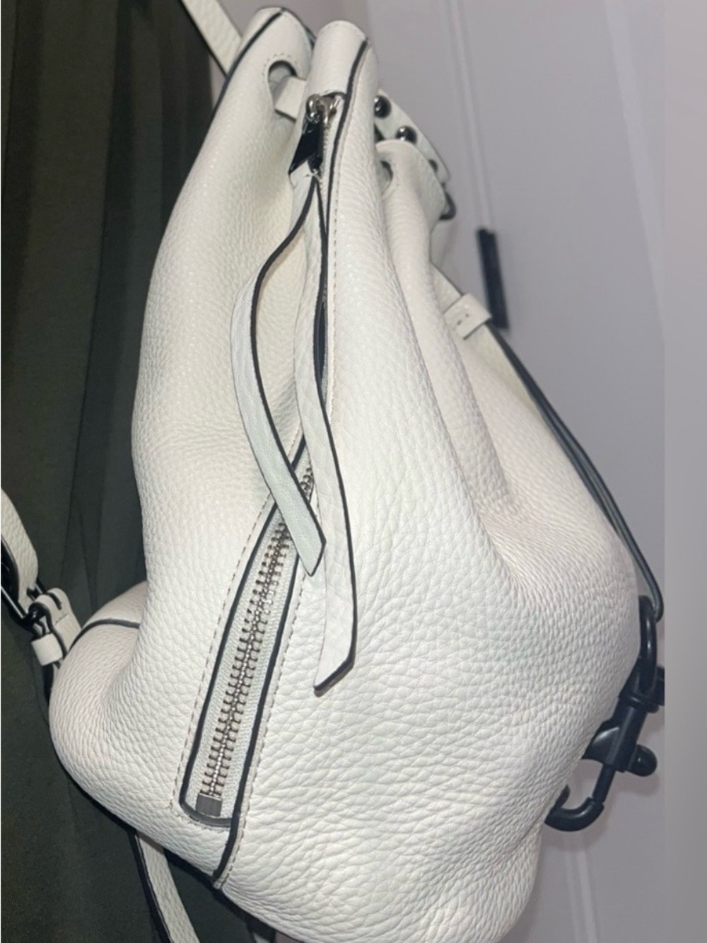 Rebecca Minkoff White Pebbled Leather Drawstring Backpack - Picture 2 of 8